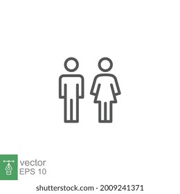 Male And Female Icon, Toilet, Woman, People Logo Outline Style Bathroom And Restroom Sign. Man And Women. Partner Gender Logo. Editable Stroke Vector Illustration Design On White Background EPS 10