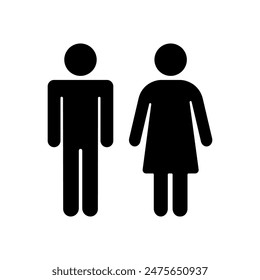 Male and female icons. Black silhouette figures. Simple vector design. Minimalist gender symbols.