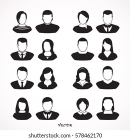 Male and female icons. Businessman and businesswomen user avatar. Man and women. Flat vector illustration.