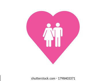 Male and female icons in pink loveheart