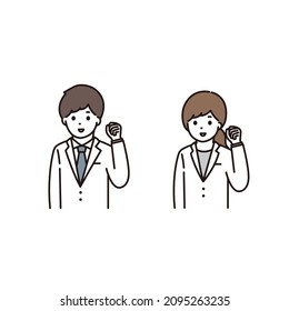 Male and female illustrations of pharmacists and doctors doing guts poses with a smile