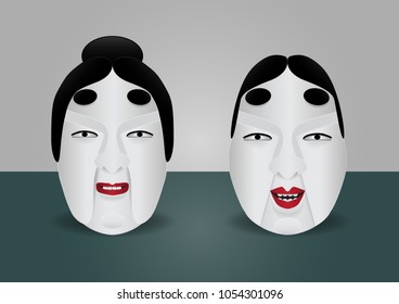 Male and female Japanese masks paper artwork design,vector 