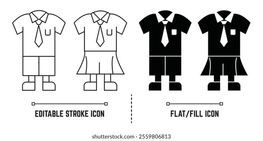 Male and Female Kids' School dress icons - Fill and Editable Stroke Icon Styles, dress icon outline vector. Uniform school.