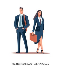 equipo de abogados masculino y femenino. Departamento jurídico, abogado de negocios o financiero. Dibujo vectorial de personajes de dibujos animados de abogados profesionales. Profesional del equipo de abogados, consultor personal