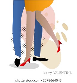 Male and female legs. A man and a woman are standing next to each other. Love and romantic theme. St.Valentine`s day.