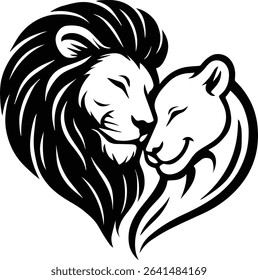 Male and female line nuzzling design on transparent background