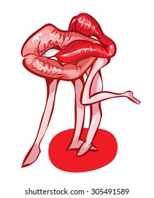 male and female lips have merged in a kiss