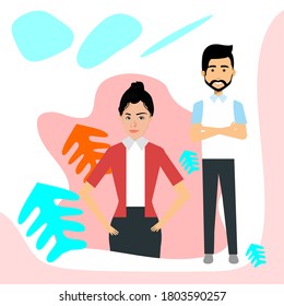 Male and female looking ahead isolated on light  background