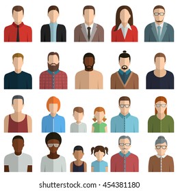 male and female, man, woman. face avatars. flat style vector icon set