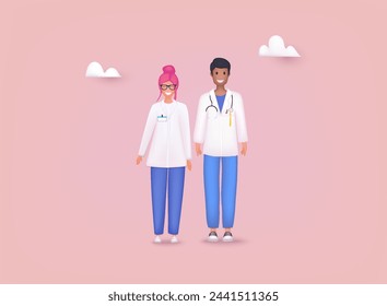 Male and female medical characters. 3D Web Vector Illustrations.