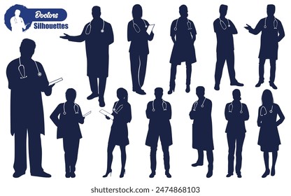 Male and female medical doctor silhouette vector art