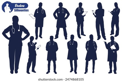 Male and female medical doctor silhouette vector art