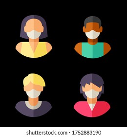 Male and female in medical face protection mask. People avatars