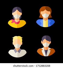 Male and female in medical face protection mask. People avatars
