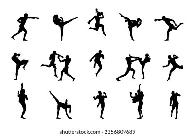 Male and female mixed martial arts (MMA) silhouette fighters