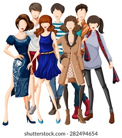 Male and female models wearing fashionable clothes