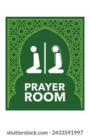 Male and Female Muslim Prayer Room sign isolated on green background. Simple flat design. Editable EPS 10 vector illustration.