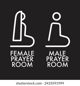 Male and Female Muslim Prayer Room sign isolated on black background. Simple flat design. Editable EPS 10 vector illustration.