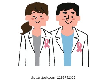 Male and female obstetricians wearing pink ribbons