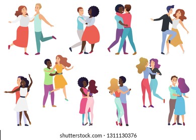 Male and female pairs of dancers. Men and women couple, Group of happy dancing people. People dance party vector illustration.