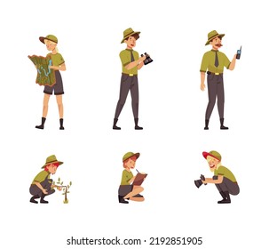 Male and Female as Park Ranger or Forest Rangers Protecting and Preserving National Parklands Vector Set