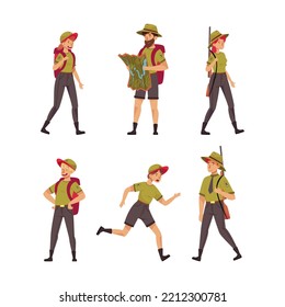 Male And Female As Park Ranger Or Forest Rangers Protecting And Preserving National Parklands Vector Set