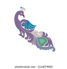 Male and female peacock on white background. Hand drew vintage vector illustration in watercolour style