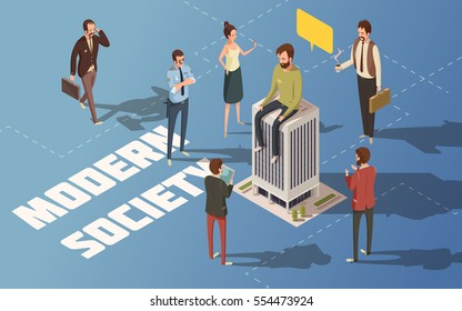 Male And Female People Modern Urban Society Isometric Vector Illustration