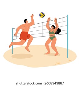 Male and female playing beach volleyball 