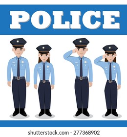 Male and Female Police in action upstanding and saluting
 , Vector object