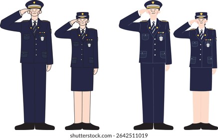 
Policiais homens e mulheres fazendo continência