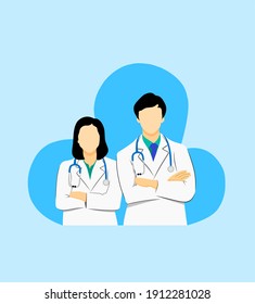 Male And Female Portrait Medical Doctor Profile Icon.  Flat Design Vector Illustration