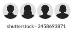 Male and female portraits, silhouettes, avatars or profiles for unknown anonymous persons. Man, woman, people. Black and white vector illustration. All objects are isolated