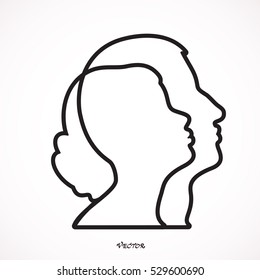 Male and Female Profile Vector Icon Illustration
