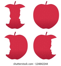 Male and female profiles bitten out of a red apple.