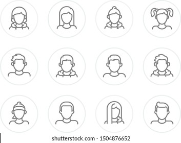 Male and Female Profiles vector set. Avatar collection with man and woman characters. Avatars suitable for profile page, social network, social media, info graphics, websites, print and interfaces.