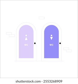 Banheiros Públicos Masculinos E Femininos Em Ilustração De Vetor Plano Simbolizando Instalações, Higiene E Acessibilidade, Isolados Sobre Fundo Branco.