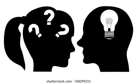 male and female question symbol and bulb