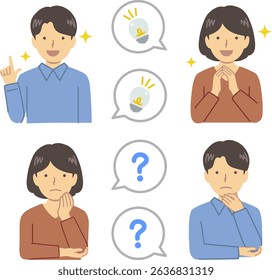 Male and female reaction pose illustration set