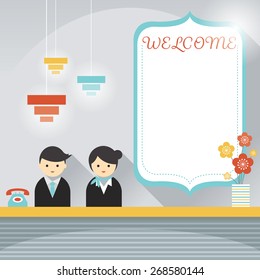 Male and Female Receptionist Frame and Elements, Hotel and Accommodation Amenities Services