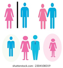 male and female restroom sign  silhouette with pink and blue figures white background. Vector