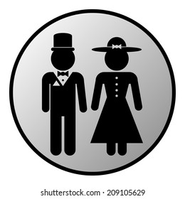 Male and female restroom symbol button in retro style. Vector illustration.