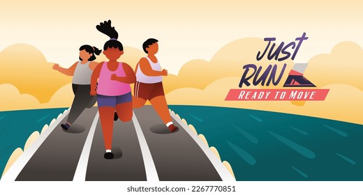 Male And Female Running Together, City Run, Training, Vector, Illustration