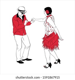 Male and female salsa dancers enjoying the dance - vector illustration