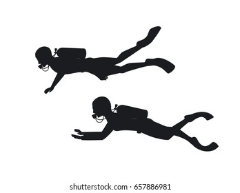 Male and female scuba divers silhouettes