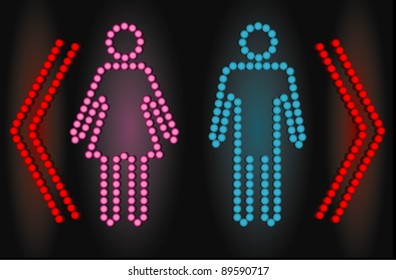 Male And Female Sign On Led Lights Display