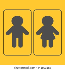 Male Female sign in rectangular line frame. Man and Woman gender icon. Restroom symbol Isolated Yellow background Flat design. Vector illustration