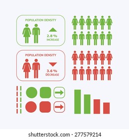 Male and Female silhouette icons - Population density iconographic design elements