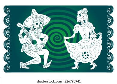 Male And Female Skeletons Performing A Hot Mexican Dance