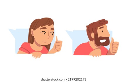 Male and Female as Social Media Follower and Subscriber Showing Adoration with Thumb Up Vector Set